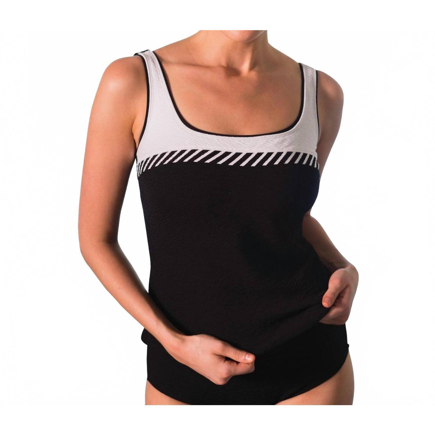 New Active Spirit Chlorine Resistant Sport Support Tankini Top In Blac/White